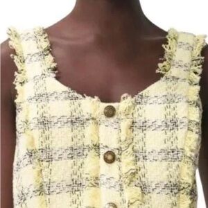 Zara Yellow Plaid Tweed Crop Top / Small